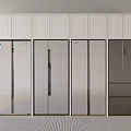 Modern Open Kitchen Interior With Double Door Stainless Steel Refrigerators And Freezers