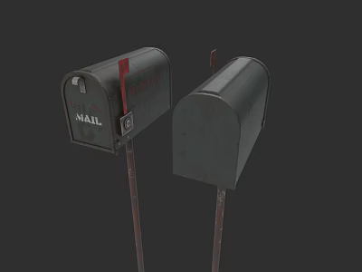 Vintage Metal Mailboxes With Red Flag And Mail Label On Poles 3d model