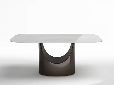 Modern Dining Table With White Sleek Top And Brown Circular Base Design 3d model