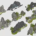 Artificial Rockery Stones With Naturalistic Shapes And Green Plants For Garden Decoration