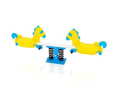 Children's Play Area with Yellow Horse Shaped Seesaw and Spring Base 3d model