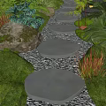 Lush Garden Landscape Design With Stepping Stones Green Grass And Tropical Plants