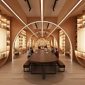 Artistic Library Interior Design With Wooden Shelves And Long Table