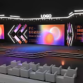 Stage With Modern Lighting And Large Screen Displaying Dream At Dawn Text 3d model