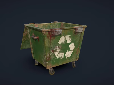 Hardware Tools Green Trash Bin With Recycling Symbol Metal Wheels And Lid 3d model