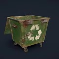 Hardware Tools Green Trash Bin With Recycling Symbol Metal Wheels And Lid