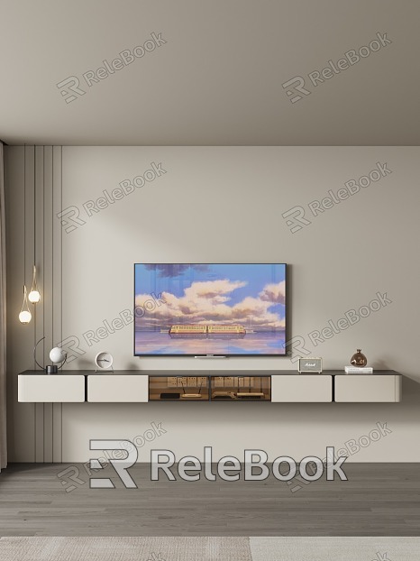 Modern Cream Wind TV Cabinet Suspended TV Cabinet model