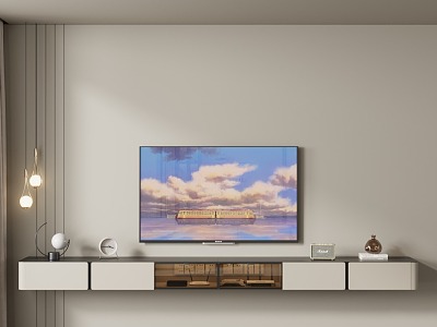 Modern Cream Wind TV Cabinet Suspended TV Cabinet model