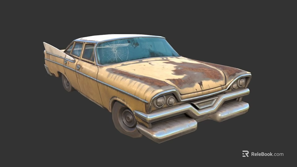 Rusty Old Vintage Classic Car With Worn Exterior And Retro Design 3d model 