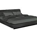 Modern Double Bed With Sleek Black Frame And Gray Bedding Sheets 3d model