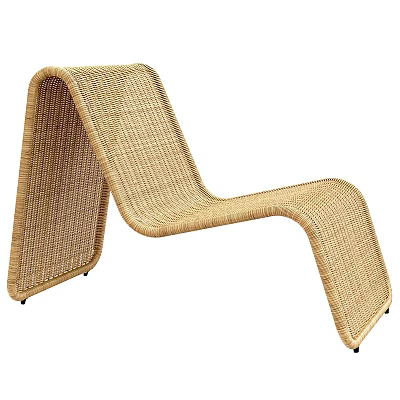 Modern Woven Rattan Lounge Chair With Ergonomic Curved Design For Relaxation 3d model