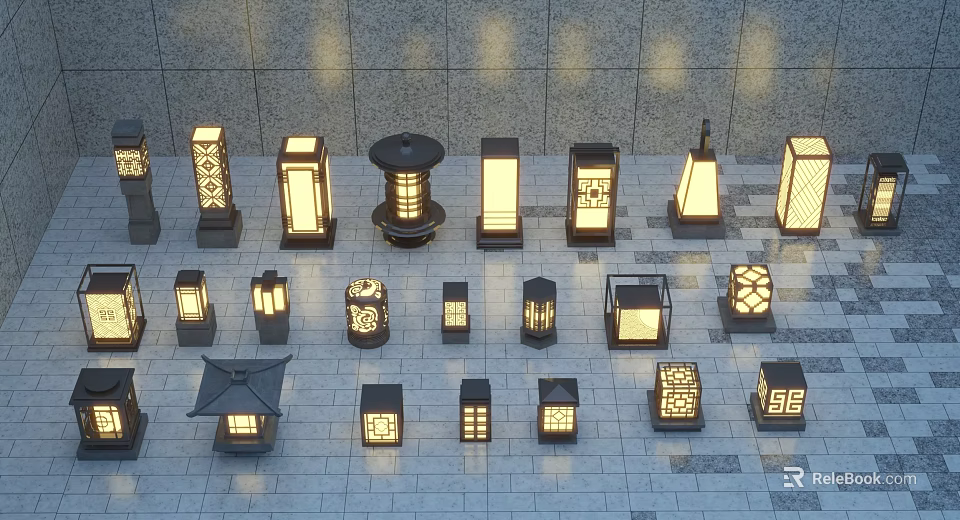 Various Outdoor Lights With Traditional And Modern Decorative Designs On 3d model 