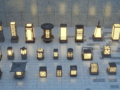 Various Outdoor Lights With Traditional And Modern Decorative Designs On 3d model