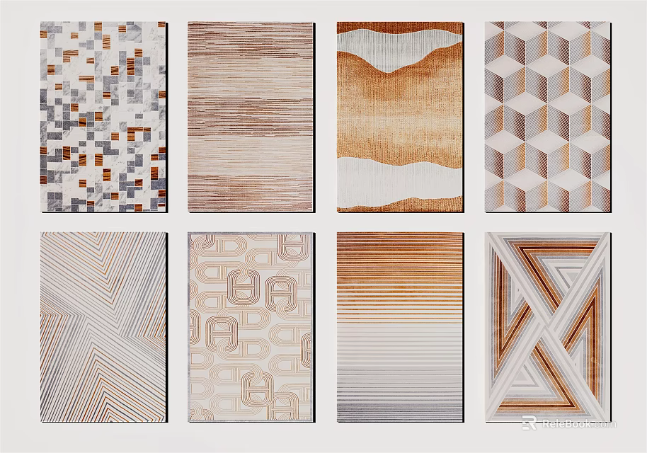 Square Rugs With Various Modern Abstract And Geometric Patterns In Neutral Tones 3d model