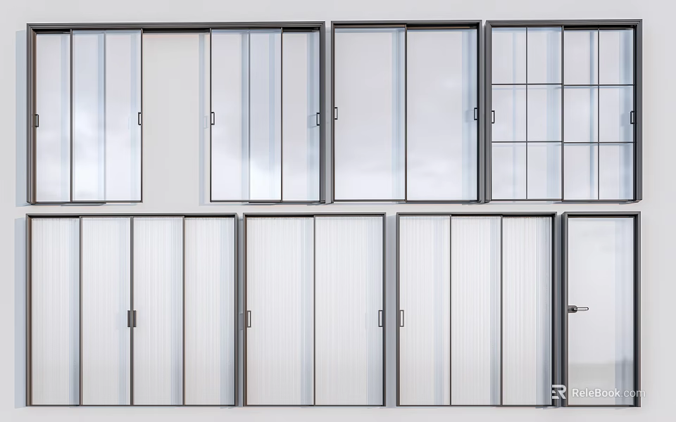 Various Sliding Door Designs With Glass Panels And Louver Styles For Interior 3d model 