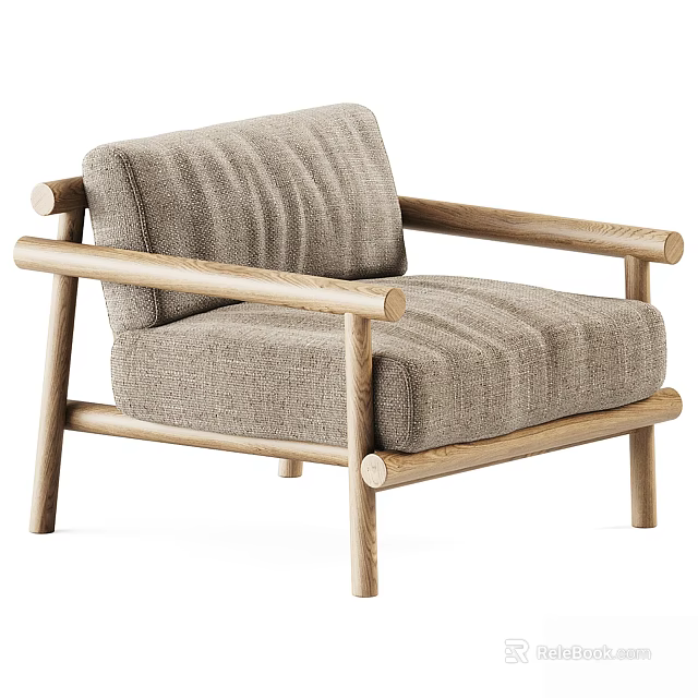 Minimalist Single Sofa With Wooden Frame And Light Gray Fabric Upholstery 3d model 