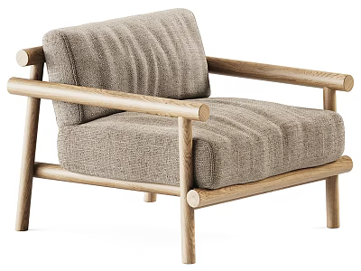 Minimalist Single Sofa With Wooden Frame And Light Gray Fabric Upholstery 3d model