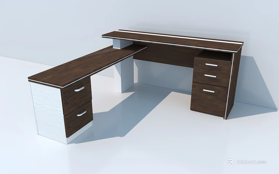 Modern L Shaped Office Desk With Wooden Top White Drawers And Storage 3d model 