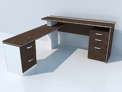 Modern L Shaped Office Desk With Wooden Top White Drawers And Storage 3d model