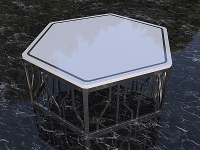 Modern Hexagonal Coffee Table With White Tabletop And Black Trim Metal Frame 3d model