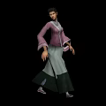 Traditional Female Character In Purple Green Costume With Long Sleeves Long Skirt Standing Pose