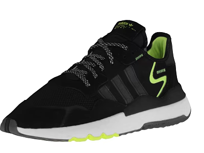 Black Sporty Sneakers With Three Stripes Green Accents White Sole And Yellow Trim 3d model