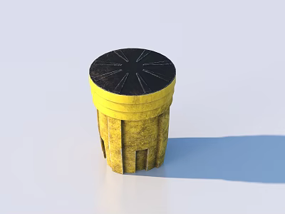 Yellow Cylindrical Storage Container With Black Radiant Lid And Textured Body 3d model