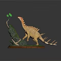 Yellow Dinosaur With White Spots Spiked Back And Green Tree On Rock Base
