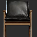 Stylish Modern Black Leather Armchair With Wooden Armrests And Frame
