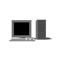 Simple Vintage Desktop Computer Setup With Monitor Tower And Keyboard