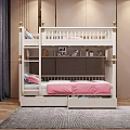 White Bunk Bed With Gold Accents Underbed Storage Drawers And Pink Mattress