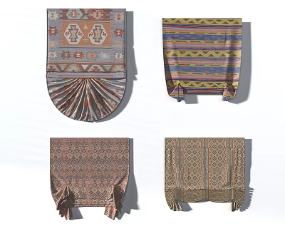 Stylish Roman Blinds With Various Decorative Patterns For Window Decor And Home Design 3d model