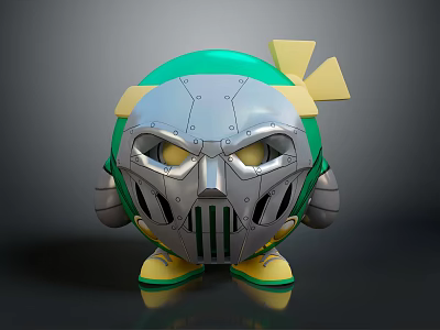 3D Cute Cartoon Character With Silver Helmet Green And Yellow Accents 3d model