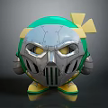 3D Cute Cartoon Character With Silver Helmet Green And Yellow Accents