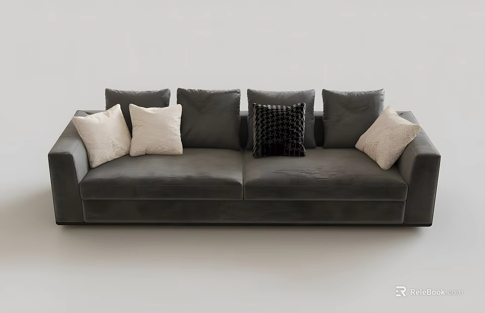 Gray Two seater Sofa with White Beige and Black Patterned Cushions Modern Minimalist Design 3d model