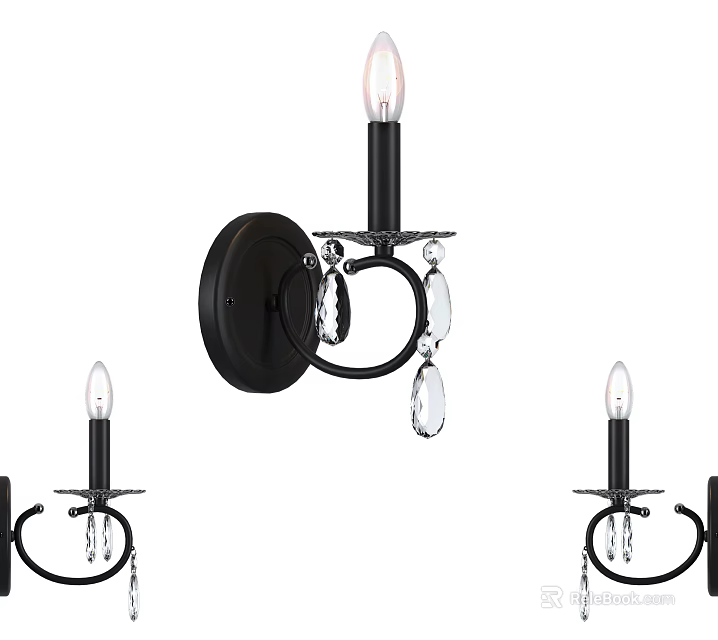 Elegant Black Wall Sconce with Crystal Pendants for Home Interior Lighting 3d model