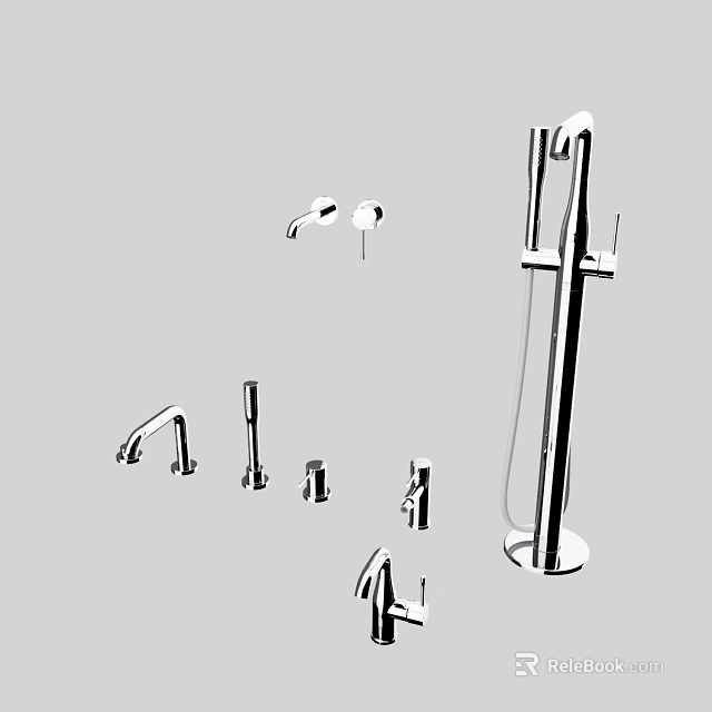 Stylish Shower System Components Including Handheld Fixed Head And Faucet Designs 3d model 