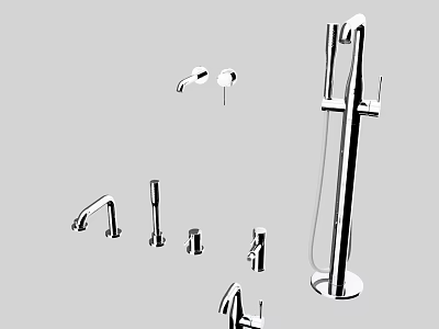 Stylish Shower System Components Including Handheld Fixed Head And Faucet Designs 3d model