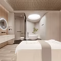 Modern Beauty Salon Interior With Massage Bed Flower Petals And Wooden Walls