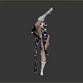Female Game Anime Character In Traditional Floral Outfit Doing High Kick Dynamic Stance