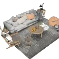 Modern Gray Sofa Coffee Table Combination With Throw Pillows Bean Bag Chair Wooden Side Table 3d model