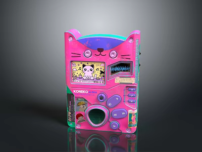 Pink Konix Retro Computer Featuring Cat Face Design Colorful Buttons And Screen 3d model