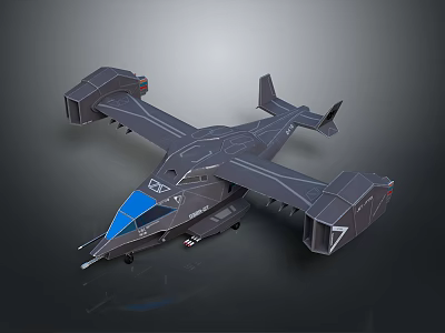 Futuristic Sci Fi Aircraft Design With Gray Body Blue Cockpit And Streamlined Wings 3d model