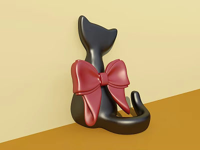 Black Cat Ornament With Large Red Bow Photo Spot On Light Yellow Brown Gradient Background 3d model