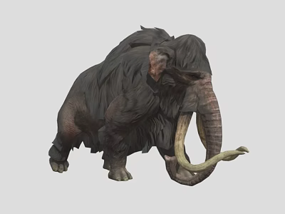 Realistic Woolly Mammoth With Long Curved Tusks And Shaggy Dark Fur 3d model