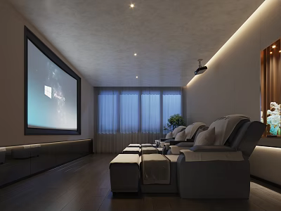 Modern Clubhouse Interior With Large Projection Screen Comfortable Recliners And Modern Lighting 3d model