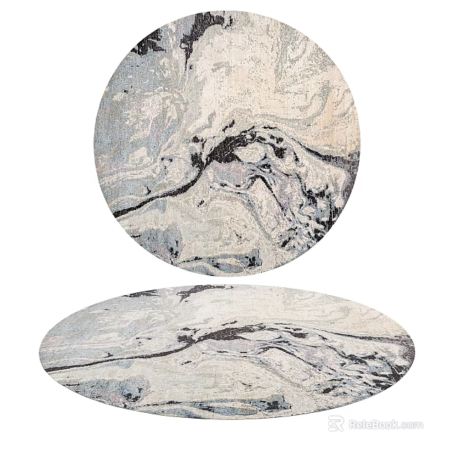 Artistic Round Carpet With Gray White Black Marble Texture For Home Decor 3d model 