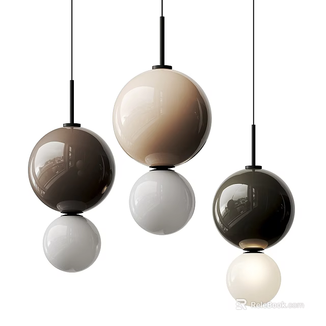 Modern Double Sphere Pendant Lights in Dark Brown Beige Dark Gray and White Hues Design 3d model 