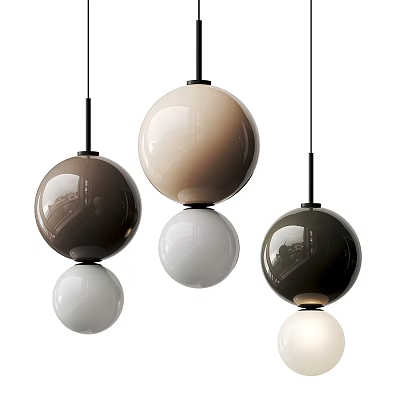 Modern Double Sphere Pendant Lights in Dark Brown Beige Dark Gray and White Hues Design 3d model
