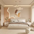 Modern Minimalist Bedroom Interior With Large Bed Artwork Nightstands And Pendant Lights
